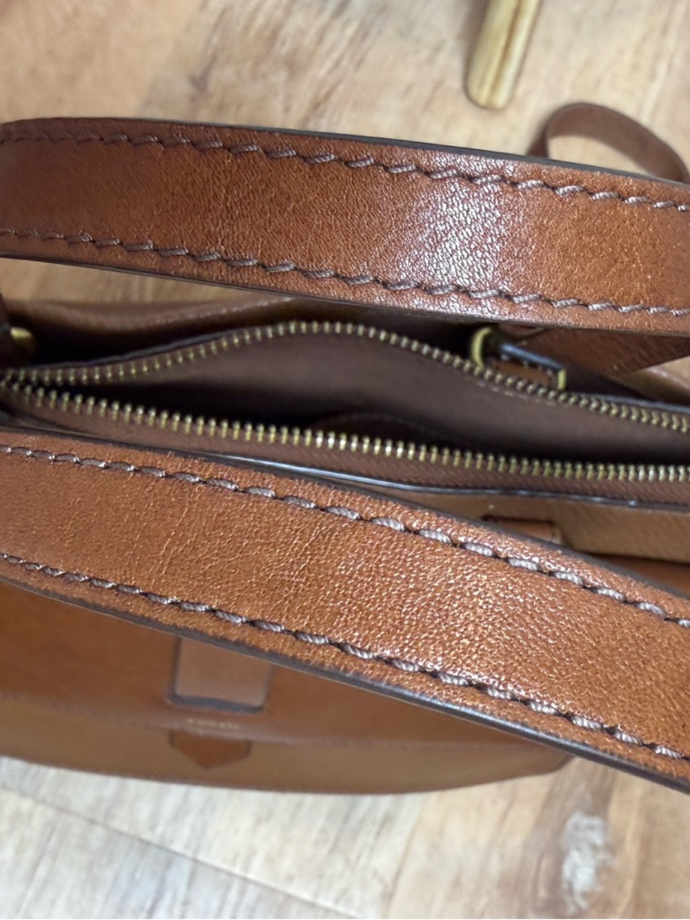 Fossil Kinley Satchel with crossbody strap Cognac Brown Pebbled Leather - Picture 5 of 16